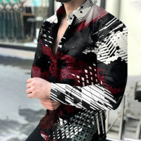 Mens Casual Long Sleeve Shirts Fashion Printed Turn-Down Collar chemise homme Gothic Party Single-Breasted Shirt Men Clothing