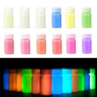 12สีชุดเรืองแสง Pigment Luminous Powder เรซิ่น Pigment Glow In Dark สีอะคริลิคฮาโลวีน DIY Party Nail Art Supplies