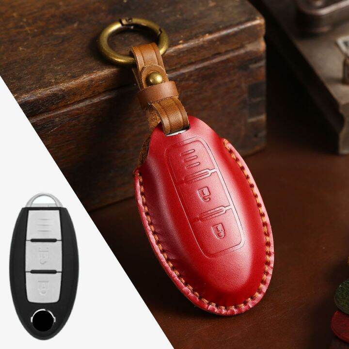 luxury-car-key-case-cover-leather-keychain-holder-accessories-for-nissan-xtrail-qashqai-tiida-teana-sylphy-remote-keyring-shell