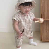 MIALNCEL 2021 Summer New Baby Clothes Korean Loose Romper Solid Cotton Overalls Plaid Short Sleeve Boys Outfits