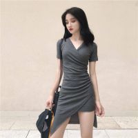 COD ♘▧☁ The Outline Shop27dgsd6gfd Hip skirt short skirt female 2019 spring and summer Korean fashion V-neck irregular dress temperamen包臀裙短裙女2019春夏装韩版时尚V领不规则连衣裙气质修身A字裙潮hftr01.my