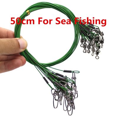 （A Decent035）Lot 10pcs 50cm Anti-bite Fishing Wire Line Leader Swivel Stainless Steel Rolling Swivels For Deep See