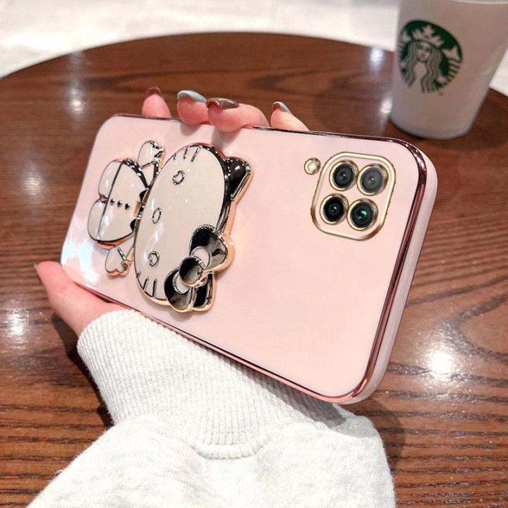 folding-makeup-mirror-phone-case-for-huawei-nova-7i-huawei-nova-6se-case-fashion-cartoon-cute-cat-multifunctional-bracket-plating-tpu-soft-cover-casing