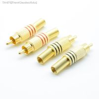 ✵♚ 4Pcs/2pairs Gold Plated RCA Connector Plug Audio Male Connector With Metal Spring Cable Protector red black