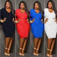 Solid Color Women White Bat Sleeve  Bodycon Party dresses Plus size