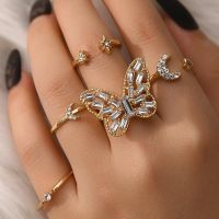Fashion Zircon Butterfly Ring Set of 5 Ring Set Adjustable Ring Creative Rings for Women Jewelry Ring Set Party Anniversary Gift
