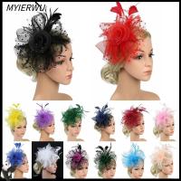 MYIERWU ผู้หญิงสาว งานแต่งงาน ดอกไม้ตาข่าย Fascinators ผม ที่คาดผม ALICE กิ๊บติดผมขนนก หมวก fascinator ที่คาดผมงานเลี้ยงน้ำชา