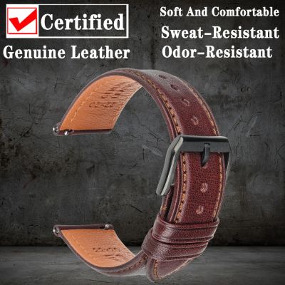 Genuine Leather Strap Smart Watch Band For Huawei GT 2 Pro ECG Fossil Samsung Galaxy Active2/3 Amazfit Quick Release Watch Strap