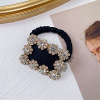 Round Elastic Scrunchies Band Women Hair Ties Ponytail Rope Full Rhinestone Baroque