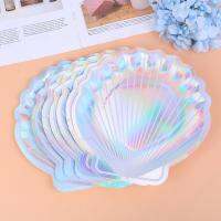 MUXI 8pcs Iridescent Sparkle Shell Paper Plates Mermaid Dish Theme Wedding Decor