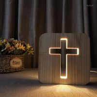 ☇ஐ◎ pur/ 3D Wooden Cross USB Night Light LED Table Lamp Novelty Kids Bedroom Decoration