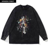 Spenzer.street | ? Floral skeleton sweater เสื้อโอเวอร์ไซส์ แขนยาว กันหนาว เกาหลี เสื้อy2k ทราวิส 2pac ฮิต 2022  มาใหม่