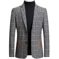 ZZOOI 2021 Spring Autumn Blazers Men Slim Fit British Plaid Formal Suit Jacket Party Wedding Business Casual Blazers Coat Male