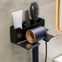 Wall Mounted Hair Dryer Holder with Storage Basket Waterpproof Hair Dryer Oragnizer Rack Bathroom Hair Blower Organize Shelf