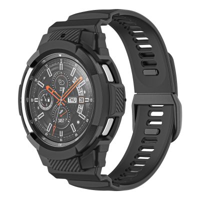 สำหรับ Samsung Galaxy Watch4 46มม. คาร์บอนไฟเบอร์สปอร์ตซิลิโคนแบบคลาสสิกสายนาฬิกาข้อมือรวม (สีดำ)
