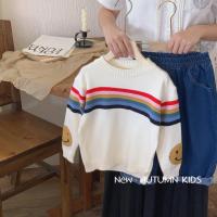 2023 Korean Spring Autumn Toddler Boys Sweater Cotton Knitted Striped Rainbow Tops Smile Warm Pullover Children Boys Sweater