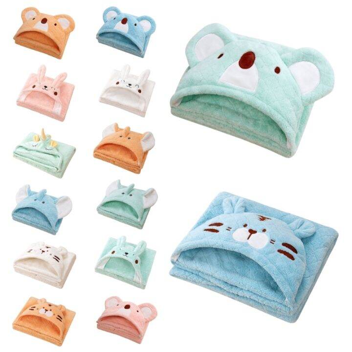 q81a-baby-hooded-bath-towel-coral-velvet-bathrobe-cute-cartoon-blanket-quick-dry-sleepwear-for-infant-newborn-ultra-absorbent