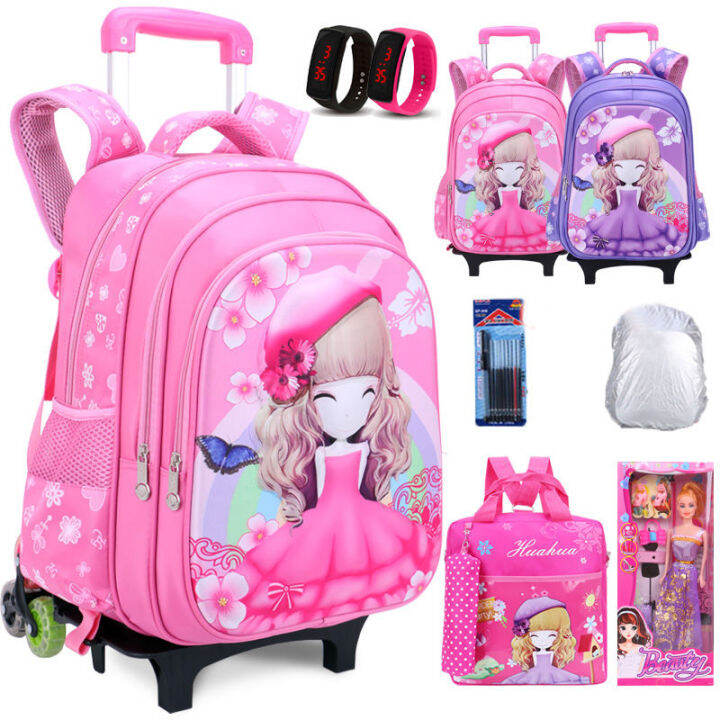 Trolley School Bag Elementary School Girl Removable Waterproof Grade 1