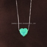 Elegant Fashion 925 Silver Box Chain Necklace Heart Opal Pendant Necklace OP11 Green 10x10mm Love Heart Opal Necklace for Gift