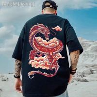 CODLiang Te National Trendy Unique Chinese Dragon Print Round Neck Short-Sleeved T-Shirt Men Women Couples Hong K