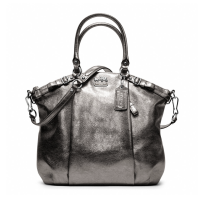 กระเป๋าถือ COACH แท้ จาก Shop หนังเมทัลลิค มีสายยาว ใบใหญ่ COACH 18815 MADISON METALLIC LEATHER LINDSEY SATCHEL Gunmetal