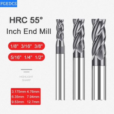 Carbide Tungsten Steel Inch Milling Cutter 1/8 3/16 1/4 5/16 3/8 1/2 CNC End Mill 4 Flute Professional HRC55 3.175 6.35 12.7MM