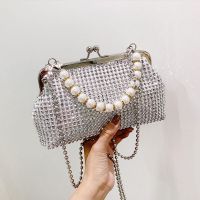 Small bag womens 2023 new trendy fashion niche texture bright diamond pearl chain messenger shell bag 【BYUE】