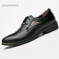 IMAXANNA Mens Dress Shoes Fashion Pointed Toe Lace Up Mens Business Casual Shoes Leather Oxfords Shoes Big Size 38-48