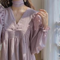 Heydress Dress Solid Ulzzang Leisure Lovely Preppy Style Student Sweet Girl Chiffon Summer V-neck Retro Vintage Baggy Loose Maxi