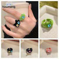 HOUMENG เปิดโดยไม่มี แหวนนิ้วตา เคลือบเสาเข็ม นุ่มนุ่มๆ Flocking RING น่ารักน่ารักๆ เครื่องประดับอัญมณีอัญมณี แหวนข้อต่อ ฮิปสเตอร์