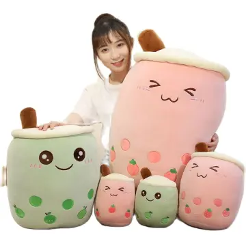 Kawaii Bubble Tea Pig Plush Toy Stuffed Animal Bunny Frog Tiger Pillow Cup  Milk