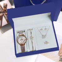 S.warovski watch necklace bracelet ring earrings five-piece set/White gold