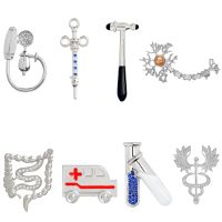 hot【DT】 Metal Enamel Pin Gifts for Doctor Badge Syringe Ambulance Blood Pressure Neuron Caduceus Brooch