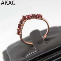 AKAC Natural Red Garnet 925เงินสเตอร์ลิงปรับแหวนชุบ Rose Goldsend แบบสุ่ม