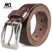 MEDYLA Men Top Layer Leather  Casual High Quality Belt Vintage Design Pin Buckle Genuine Leather Belts For Men Original Cowhide Belts