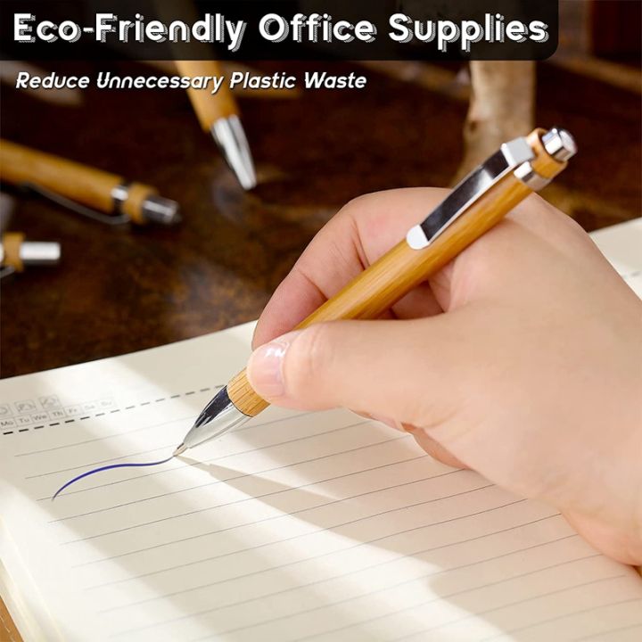 10-pieces-bamboo-pens-for-journaling-blue-ink-ballpoint-pens-and-refills-retractable-wooden-pens-office-products-pens