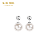 Miniglam Pearl Metallic Ball Earrings (Silver) ต่างหูมุกทรงกลมสีเงินเมทัลลิค