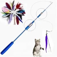 Interactive Cat Feather Toy Feather Teaser Stick Wand Pet Retractable Feather Bell Refill Replacement Catcher Product for Kitten Toys