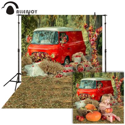 【Worth-Buy】 Allenjoy การถ่ายภาพฉากหลังฤดูใบไม้ร่วงรถหญ้าสีแดงชนบทที่อาบน้ำเด็กพื้นหลังสตูดิโอถ่ายภาพ