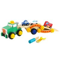 Wooden Building Car with Nuts and Bolts Construction Engineering Building Blocks Sets Truck and Car Ramp Toy for Kids