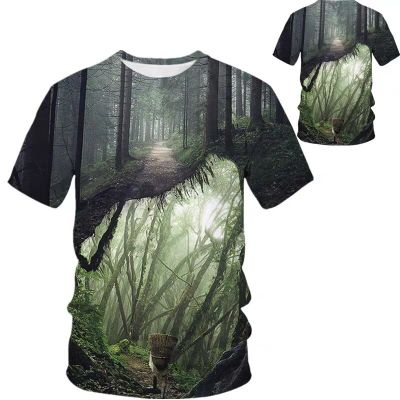 Summer New Creative Landscape graphic t shirts For Unisex Fashion Men Casual Trend Street Style Printed O-neck Short Sleeve Tees