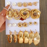 【YF】▦﹍  Gold Color Metal Earrings Set Twist Dangle Hoop Fashion Jewelry
