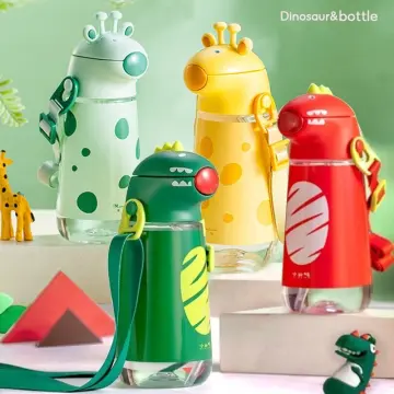 Water Bottle with Straw for Children, Cute Cartoon Straw, Dinosaur