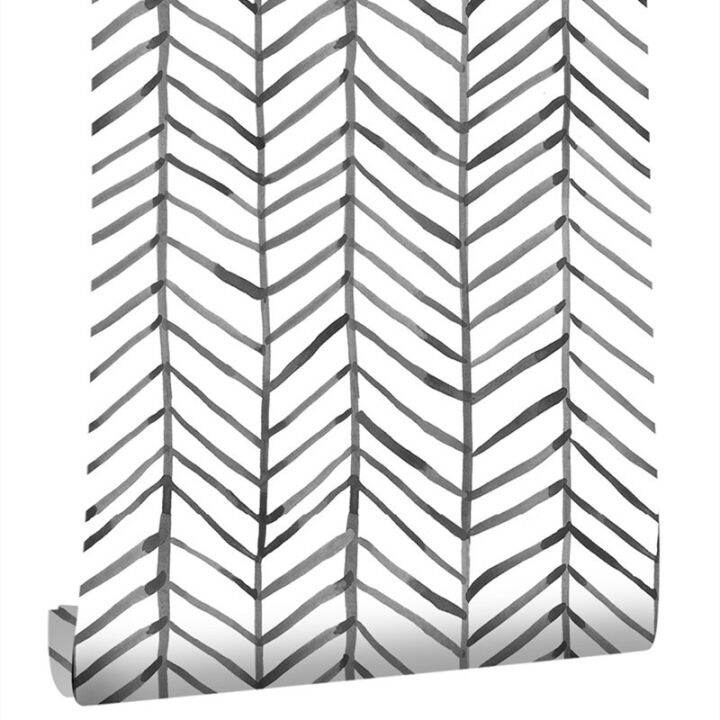 24-home-accessories-hapyline-modern-stripe-peel-and-stick-วอลล์เปเปอร์-herringbone-black-white-vinyl-self-adhesive-contact-paper-สำหรับผนังห้องนอน