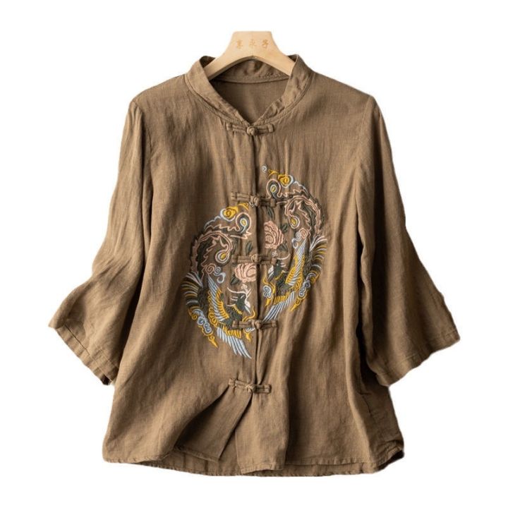a-needed-เสื้อเบลาส์ขนาดพิเศษสำหรับผู้หญิงเสื้อคอปกปักลายสไตล์วินเทจ-cal1730