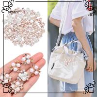 UPDACY 10PCS ที่เป็นประกาย รูปดอกไม้ คริสตัล ปุ่ม Rhinestone กระดุมมุก กิ๊บติดผมไข่มุก คลิปหนีบหมวก