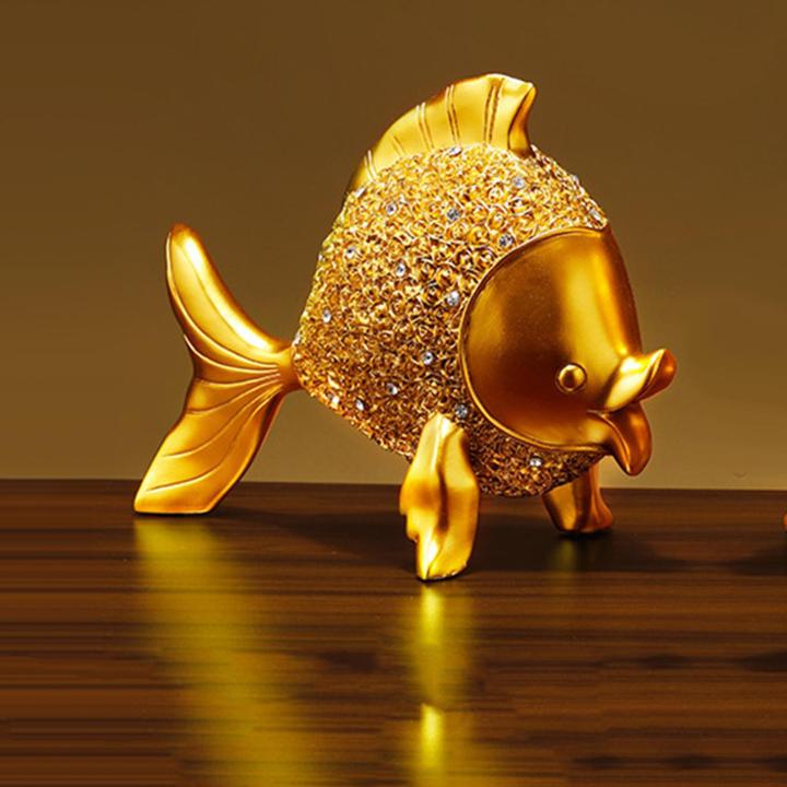 wdclever-ทองของตกแต่งบ้านรูปปั้นปลารูปปั้นปลาสำหรับห้องนั่งเล่นสำนักงานชั้นหนังสือ