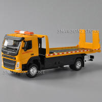 ของเล่นโมเดลรถบรรทุกพร้อมเสียงและแสง 1:50 Scale Diecast Metal Volvo Flatbed Truck Traffic Rescue Trailer Model