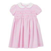 2022 Baby Girls Pink Solid Color Cotton Dress Lovely and Comfort Children Elegant Dress Soft for Kids 2-8 Year