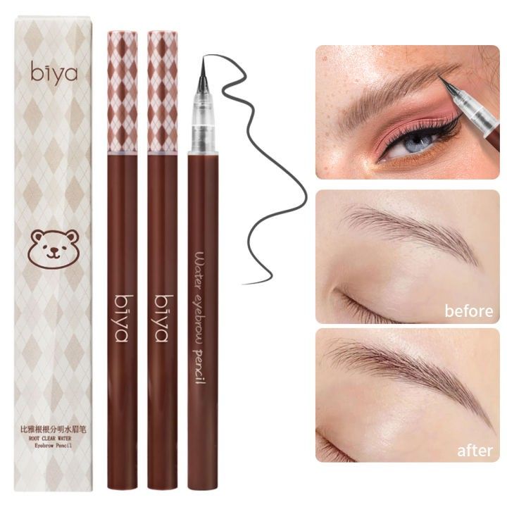 Biya Eyebrow Stroke Pen Liquid Waterproof Eyebrow Pencil Ultra Fine Sweat Resistant Lazy 